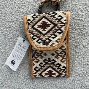 Southwestern Aztec Print Phone Crossbody Wallet Boho Tribal Leather‎ Trim Indie